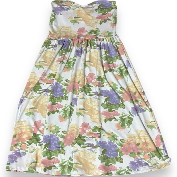 ASOS Mid-Length Sweetheart Neck Cinched Waist White With Floral Strapless Dress - Picture 9 of 15